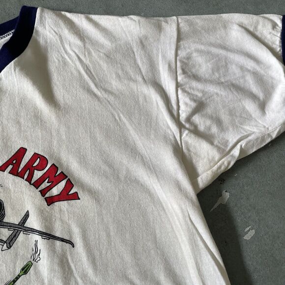 Vintage 1970s Champion Ringer T-Shirt Mens Large Air Force Destroy Army Football - Picture 6 of 9